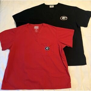 Lot of 2 UGA University of Georgia Medical Scrub Tops Red Black Unisex XL